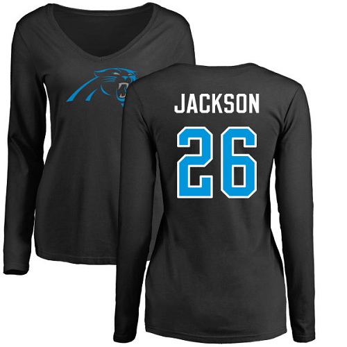 Carolina Panthers Black Women Donte Jackson Name and Number Logo Slim Fit NFL Football #26 Long Sleeve T Shirt->nfl t-shirts->Sports Accessory